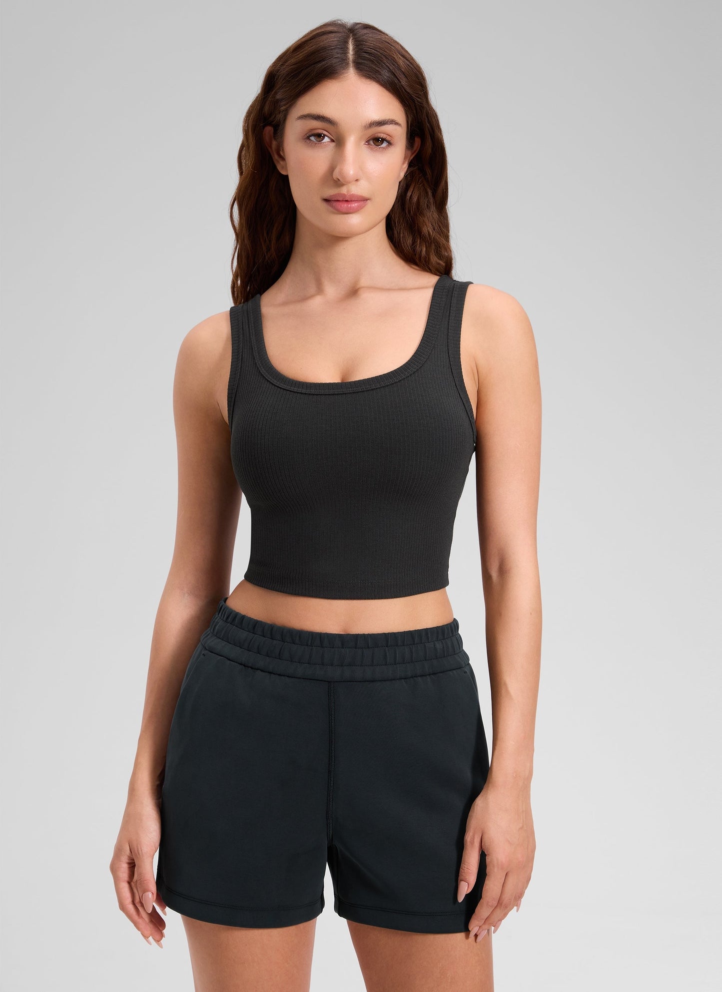 Ribbed U Neck Built in Bra Tank
