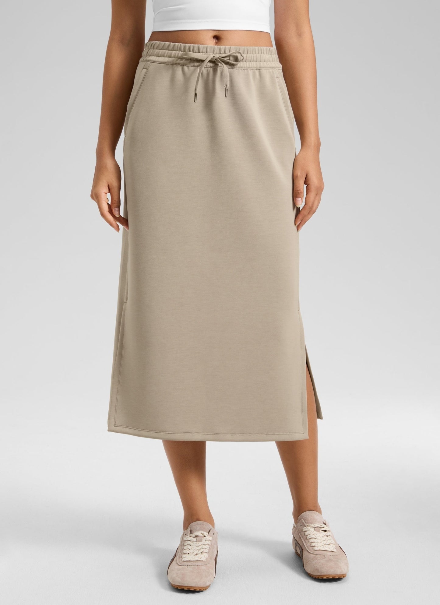 SoftAura Side Slit Hem Midi Pencil Skirt
