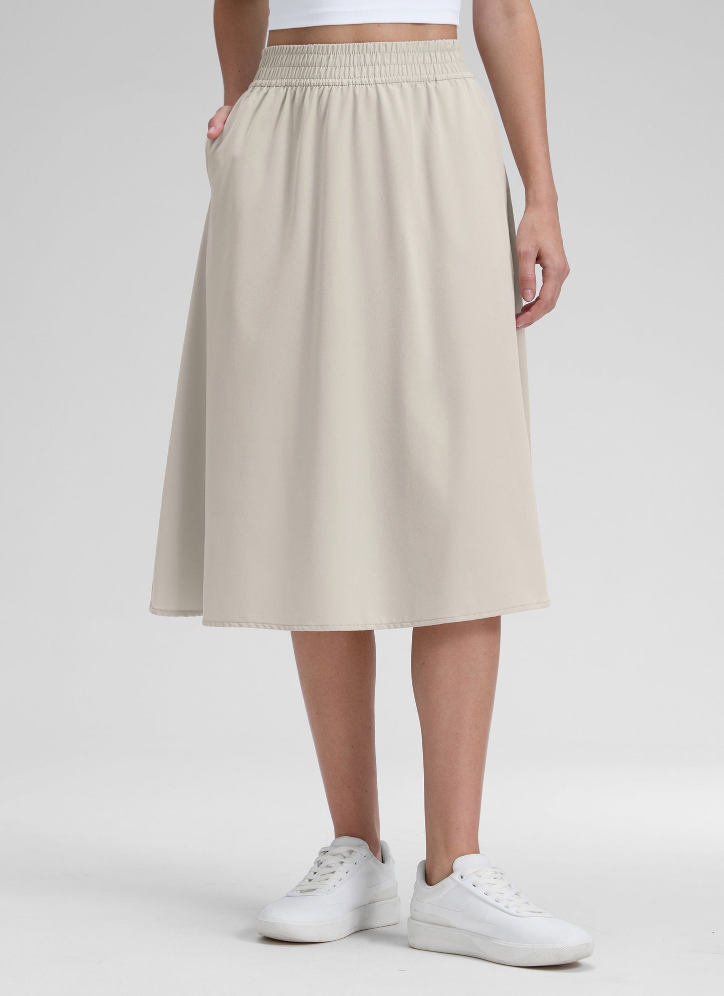 Feathery-Fit Drapey Pockets Midi Skirt