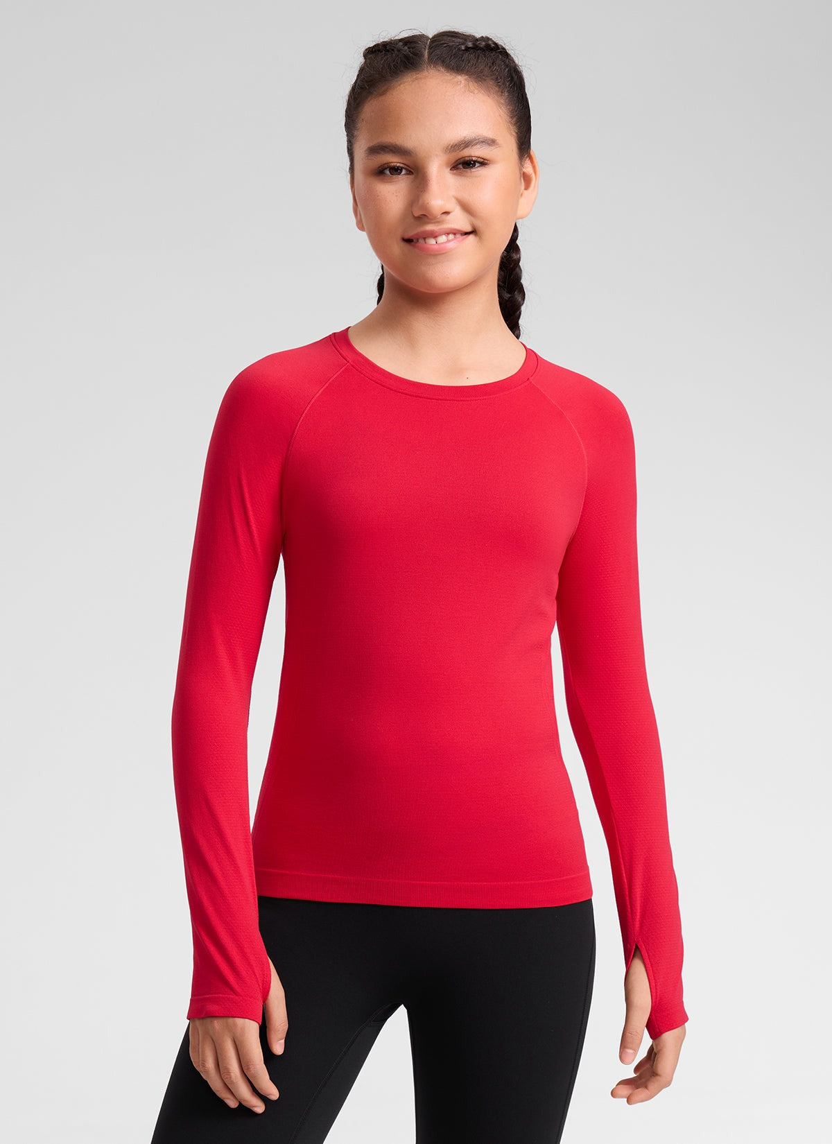 Girls Seamless Hip Length Long Sleeve