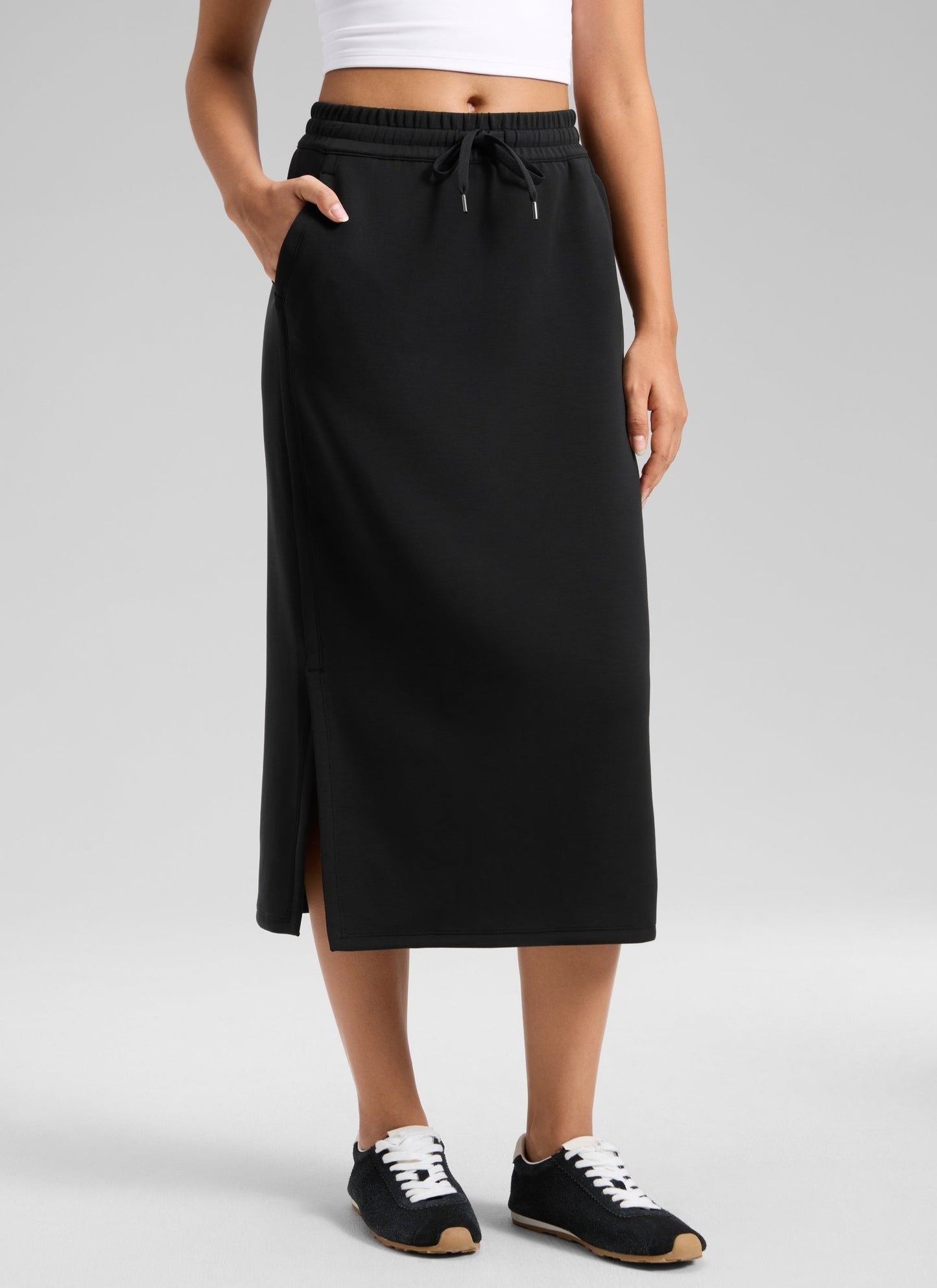 SoftAura Side Slit Hem Midi Pencil Skirt