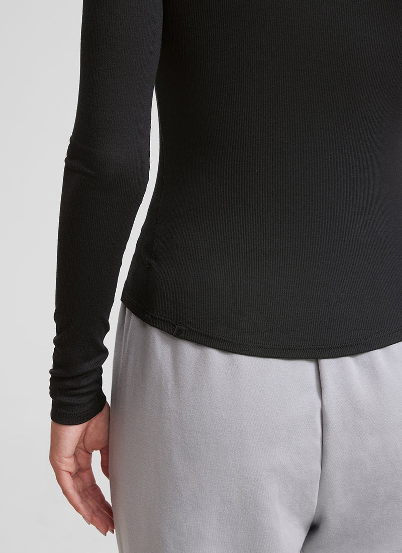 Ribbed Modal Henley Long Sleeve