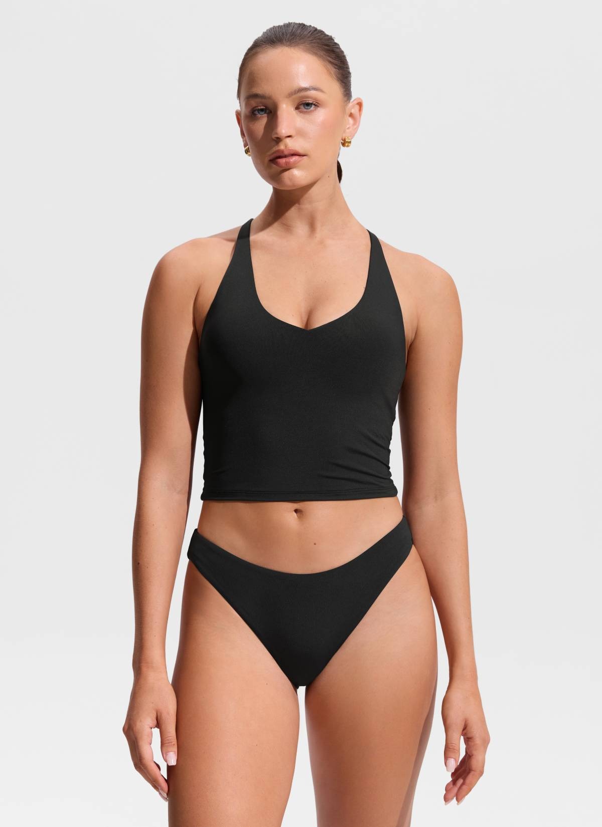 V Neck Criss Cross Back Crop Tankini