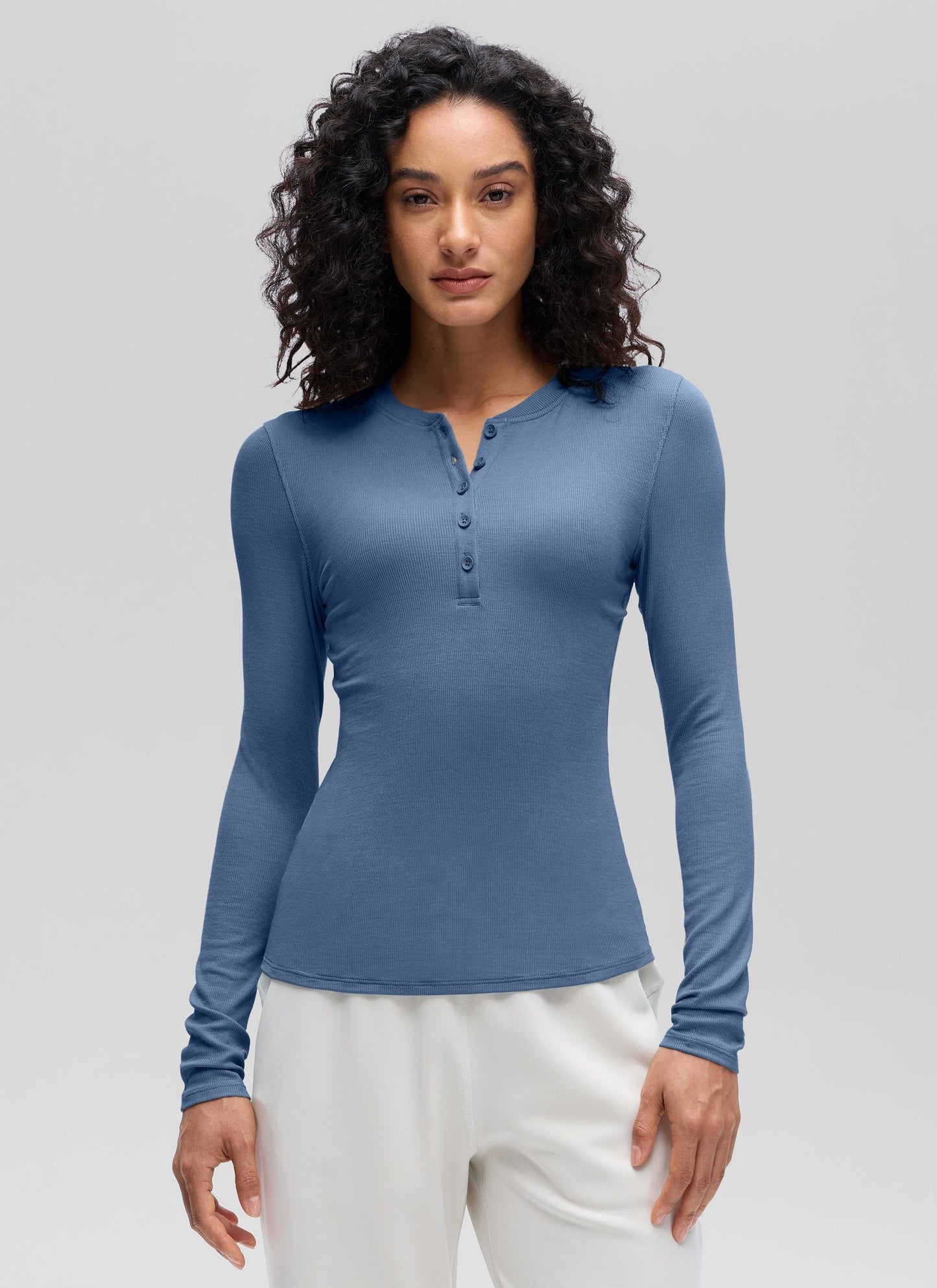 Ribbed Modal Henley Long Sleeve