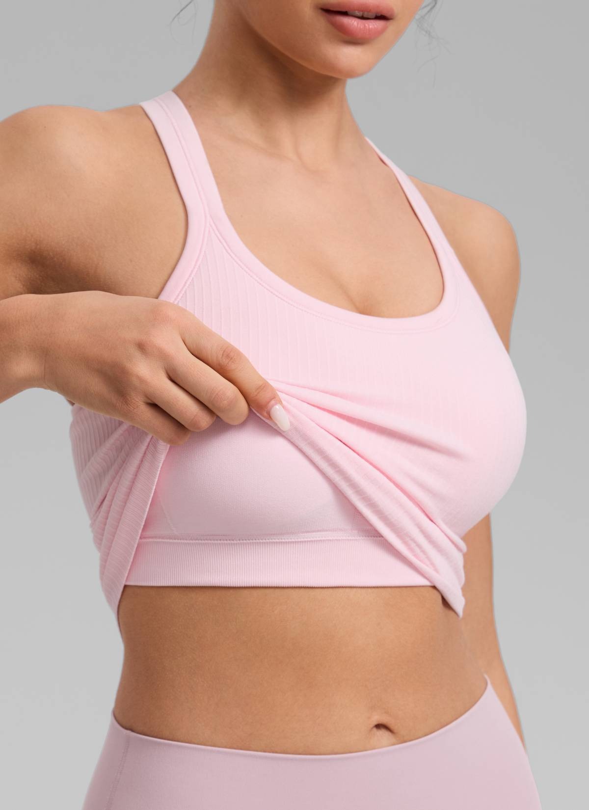 Seamless Racerback Built in Bra Ribbed Tank