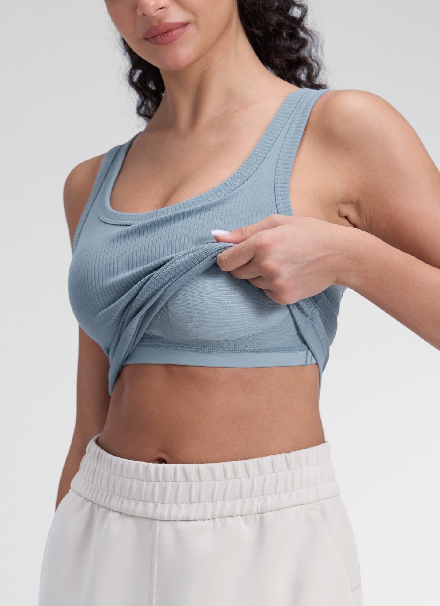 Ribbed U Neck Built in Bra Tank