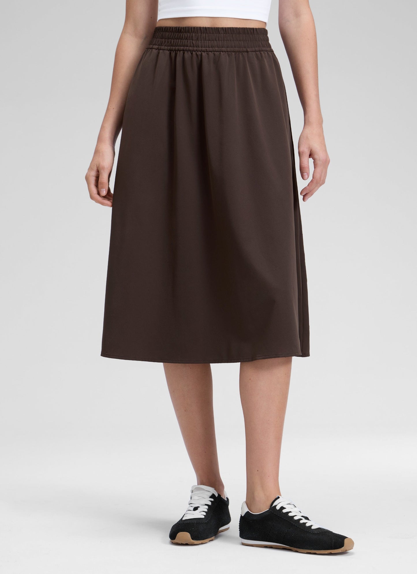 Feathery-Fit Drapey Pockets Midi Skirt