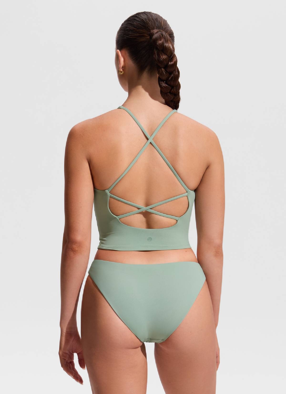 V Neck Criss Cross Back Crop Tankini