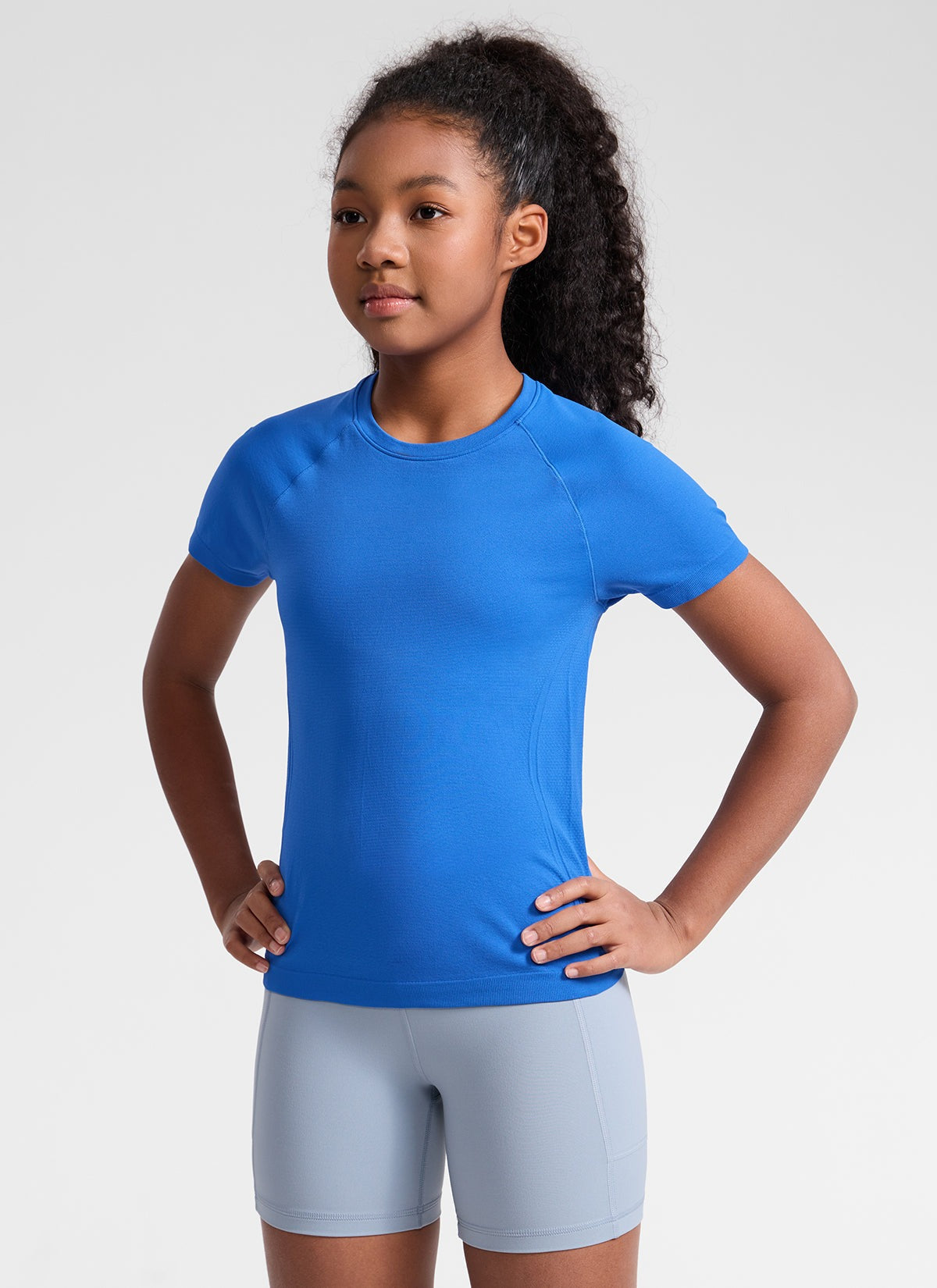 Girls Seamless Hip Length Short Sleeve