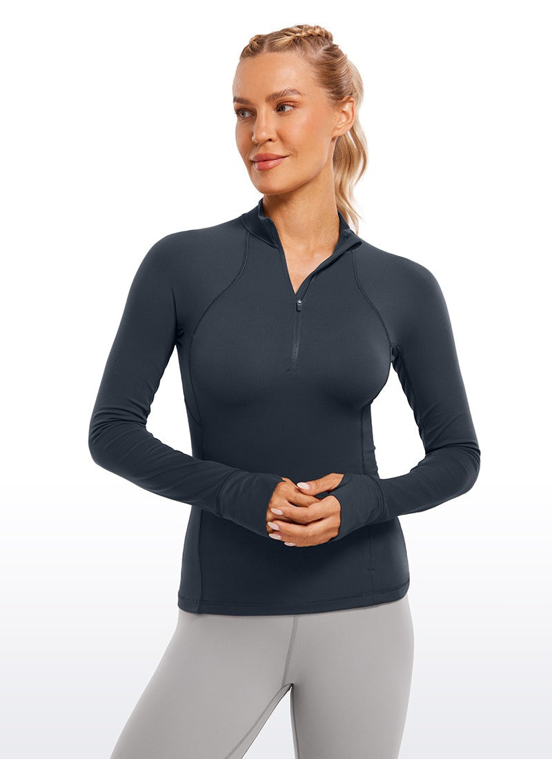 Brushed Thumbhole Half Zip Long Sleeve