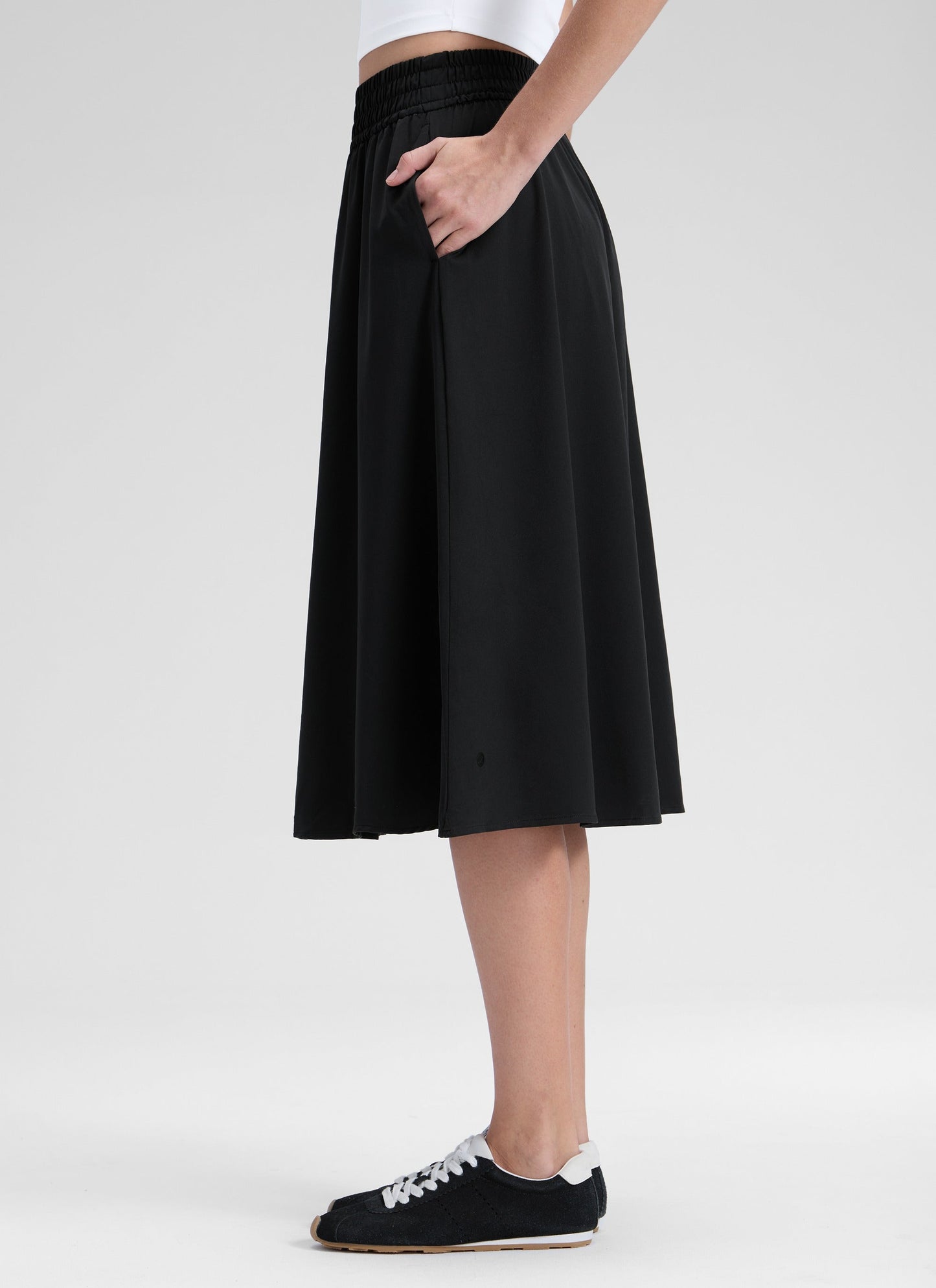 Feathery-Fit Drapey Pockets Midi Skirt