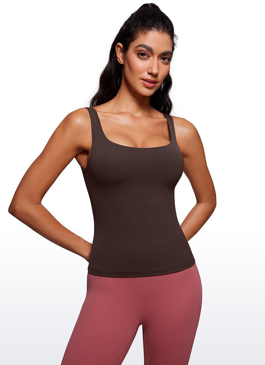 Butterlaxe Waist Length Built-in Bra Tanks U Neck