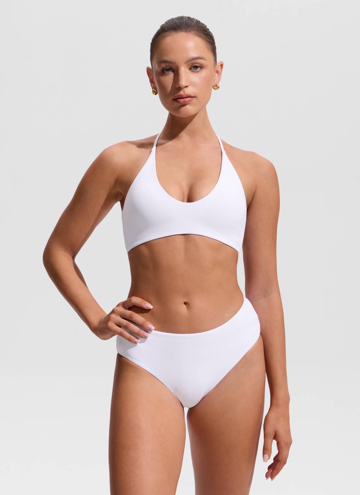 Halter Crewneck Self Tie Bikini Top