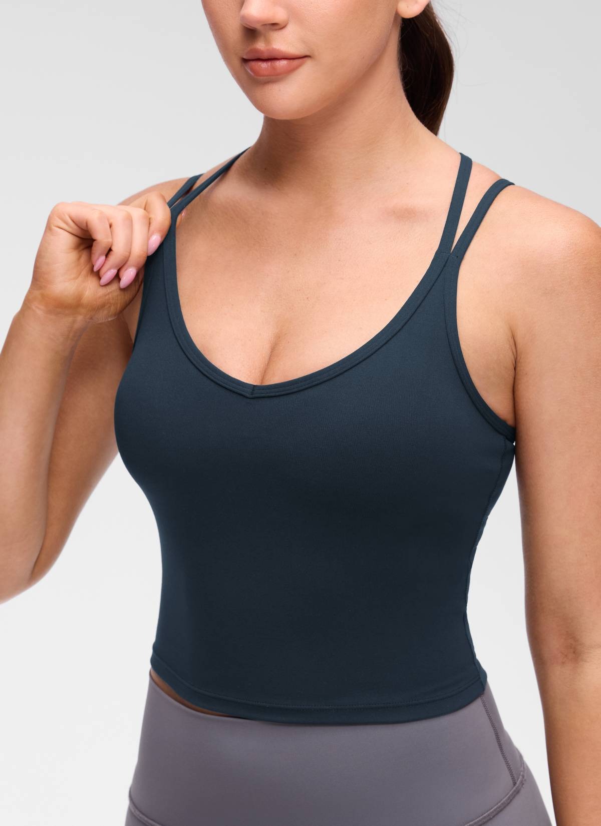 Butterluxe V Neck Cross Back Built in Bra Tank