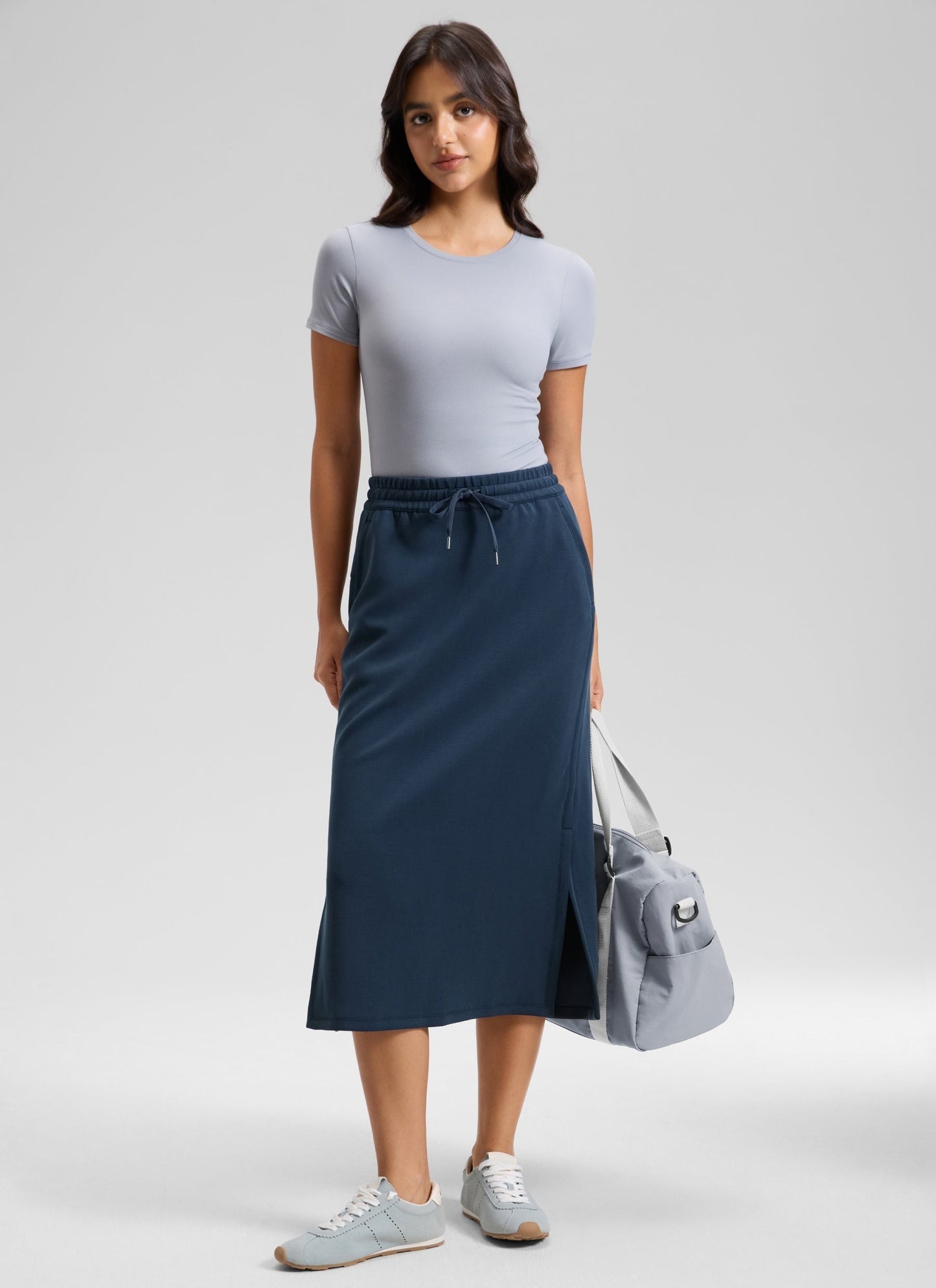SoftAura Side Slit Hem Midi Pencil Skirt