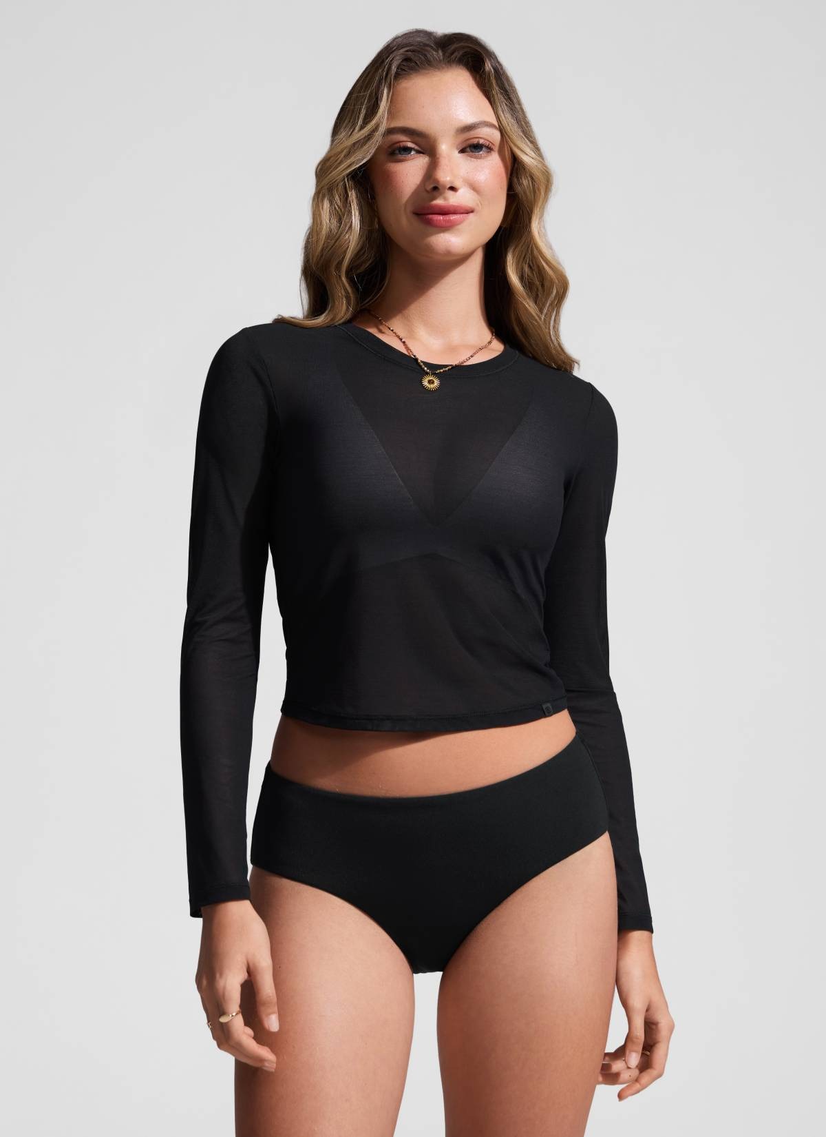 Cover Up Mesh Cropped Long Sleeve