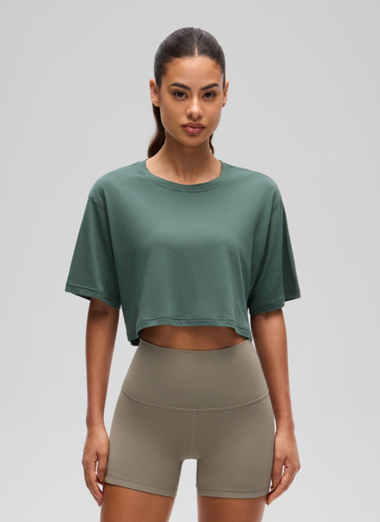 Pima Cotton Cropped Short Sleeve