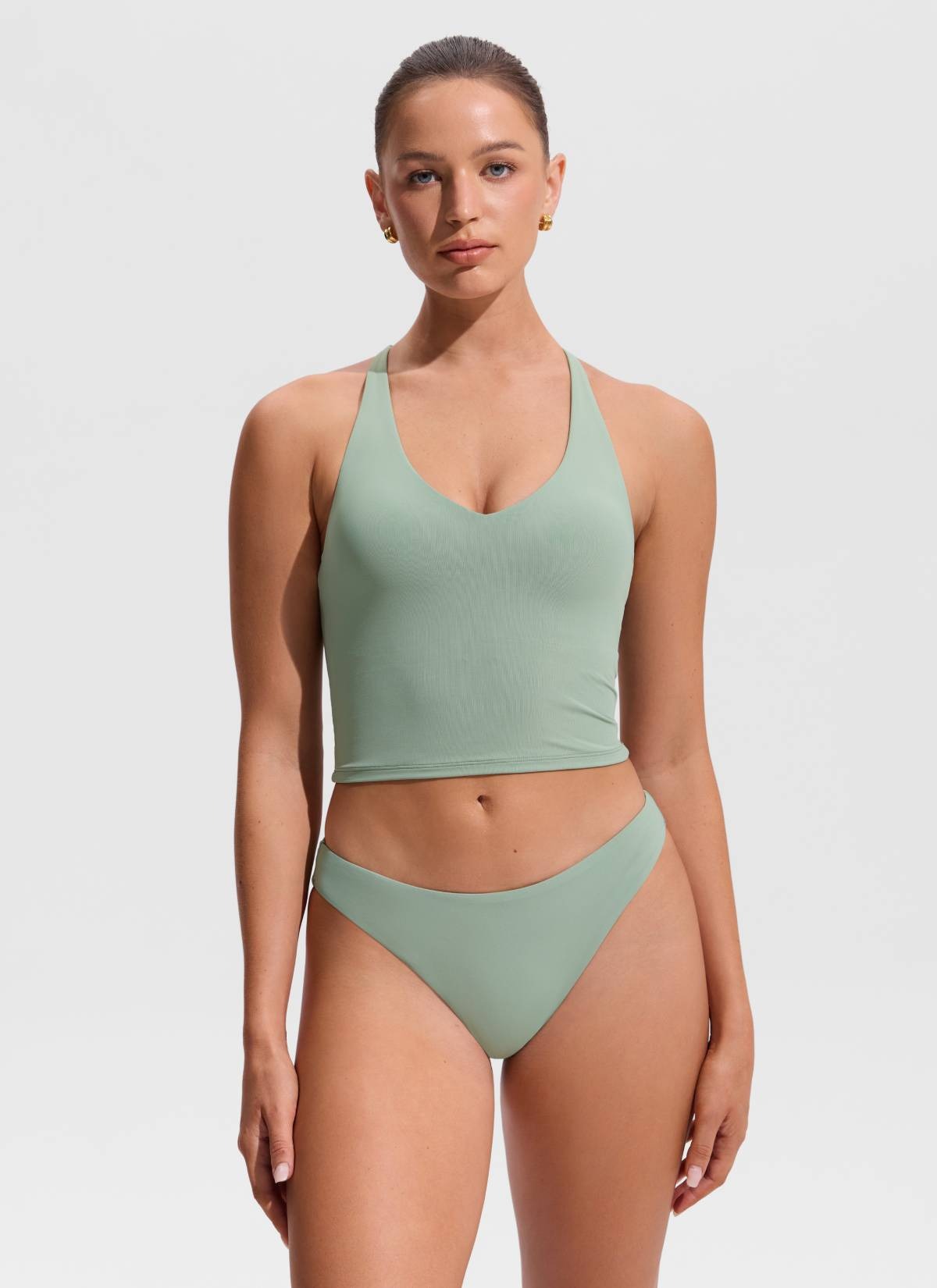V Neck Criss Cross Back Crop Tankini