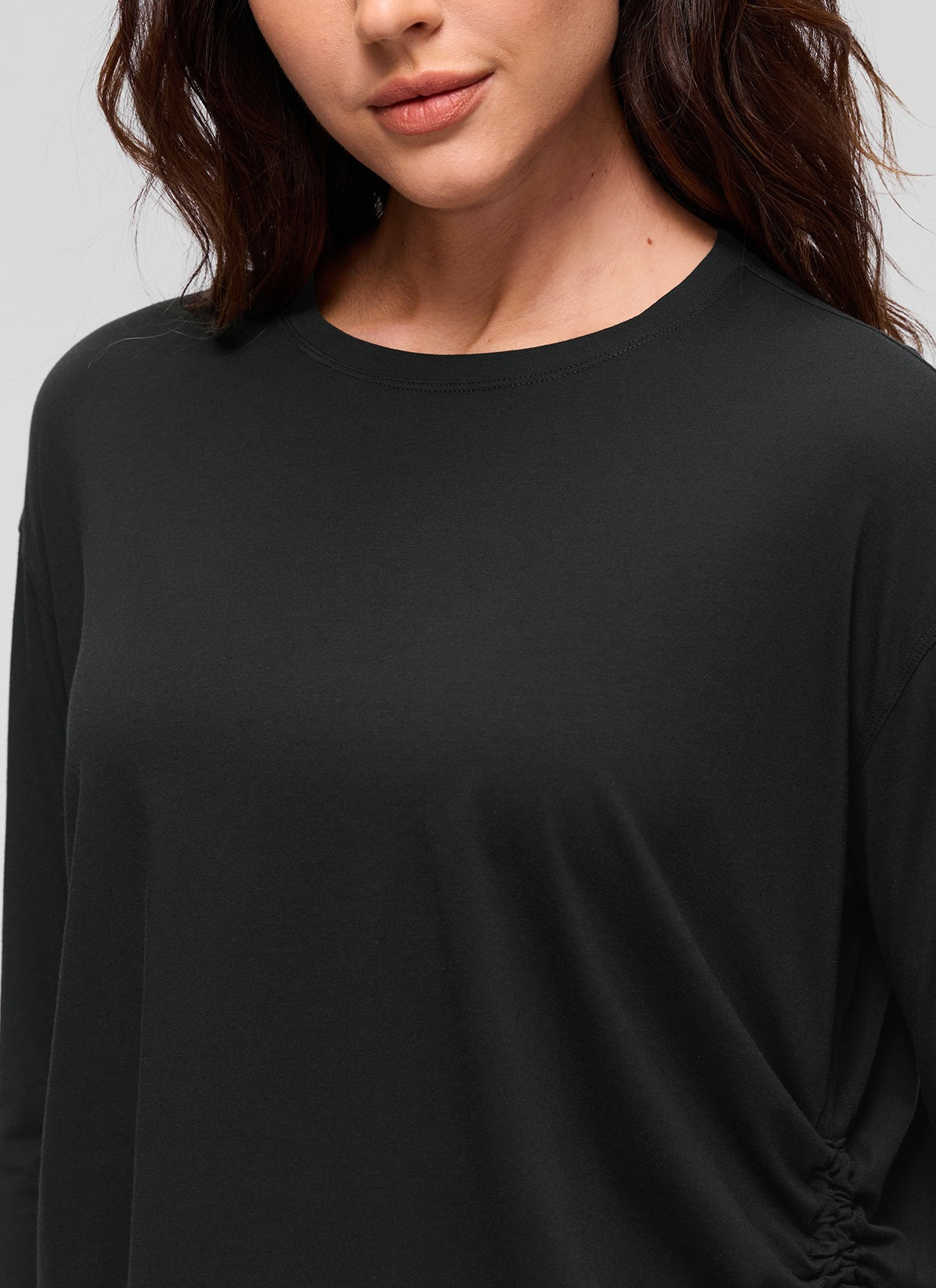 Pima Cotton Hip Length Ruched Long Sleeve