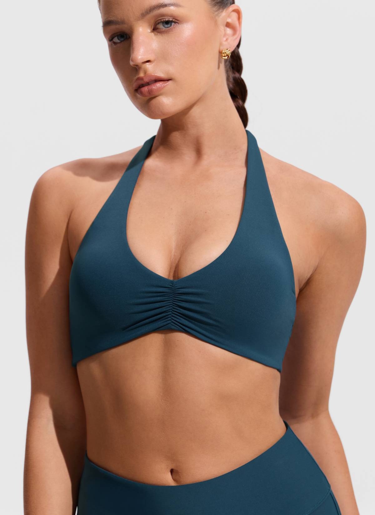 Ruched Front Halter Bikini Top