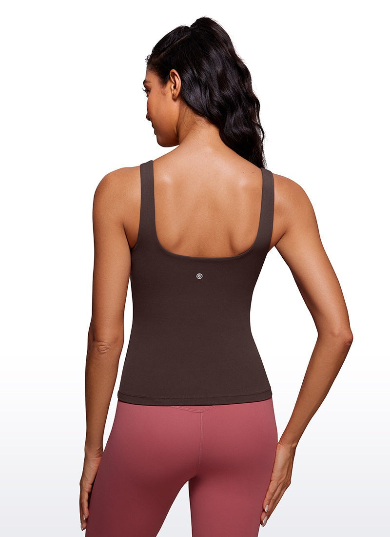 Butterlaxe Waist Length Built-in Bra Tanks U Neck