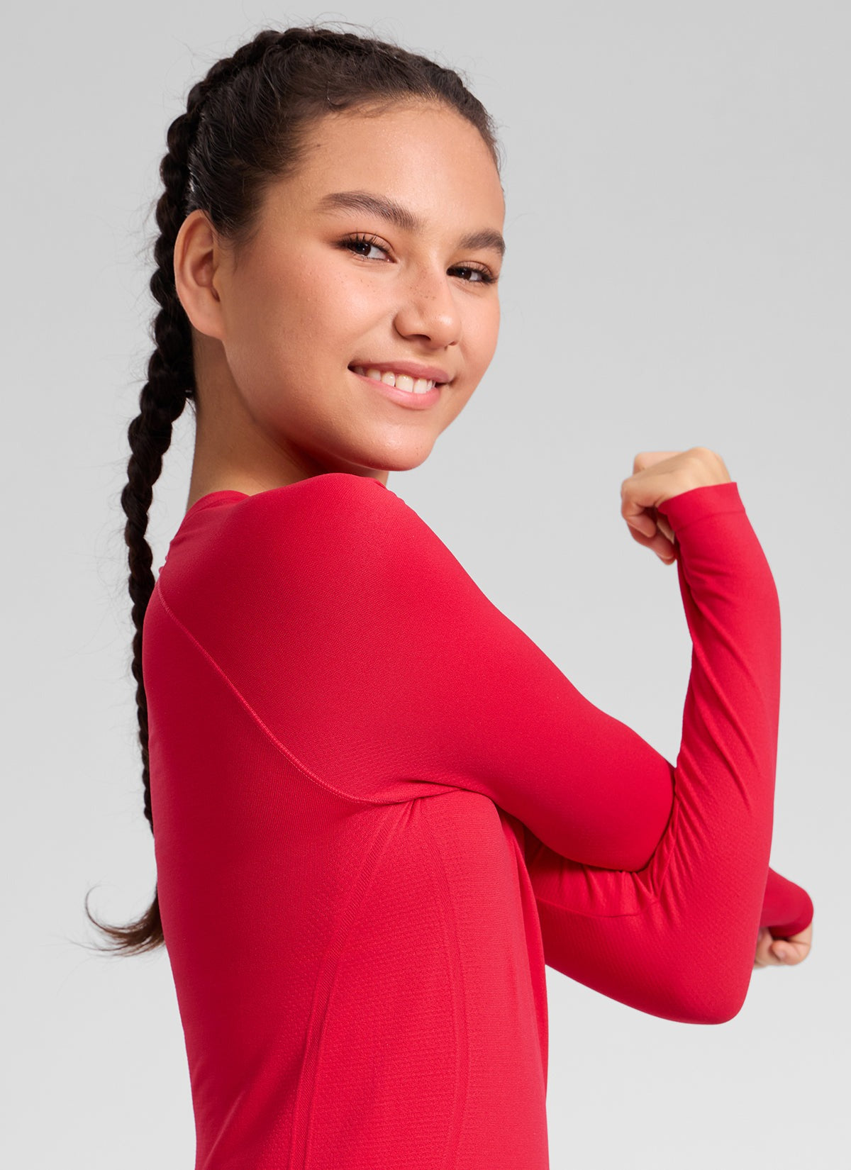 Girls Seamless Hip Length Long Sleeve