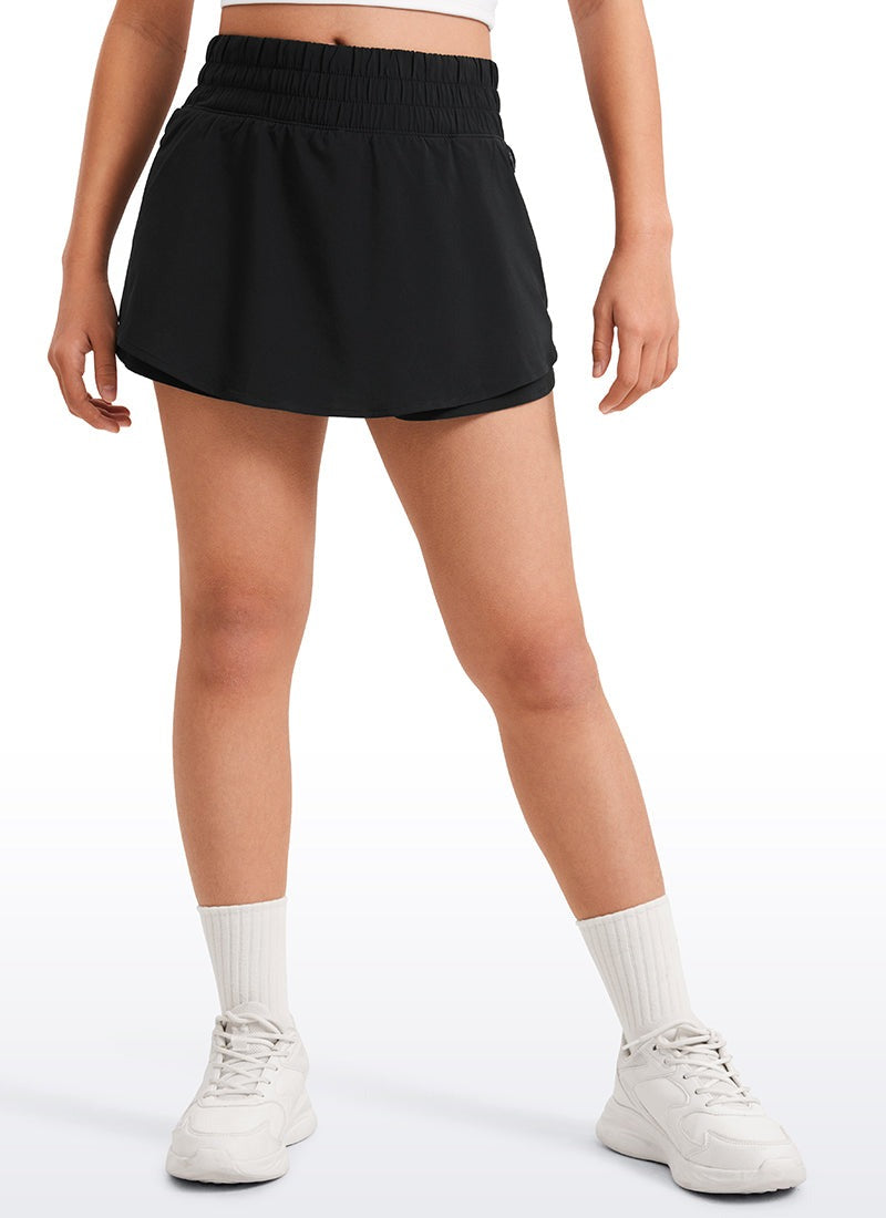 Feathery-Fit Soft Girls High Waisted 2 in 1 Flowy Shorts 2.5'' with Zip Pocket