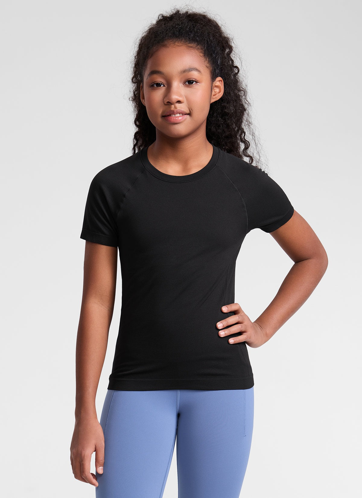 Girls Seamless Hip Length Short Sleeve