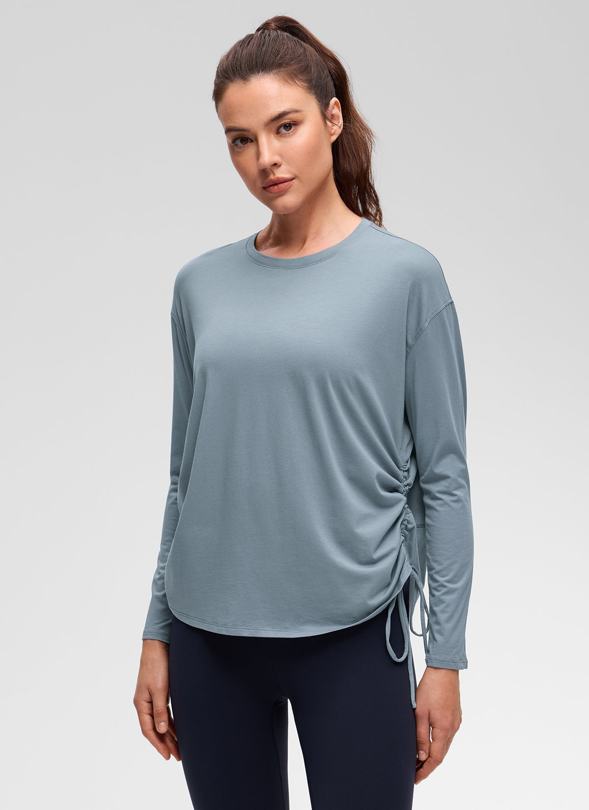 Pima Cotton Hip Length Ruched Long Sleeve