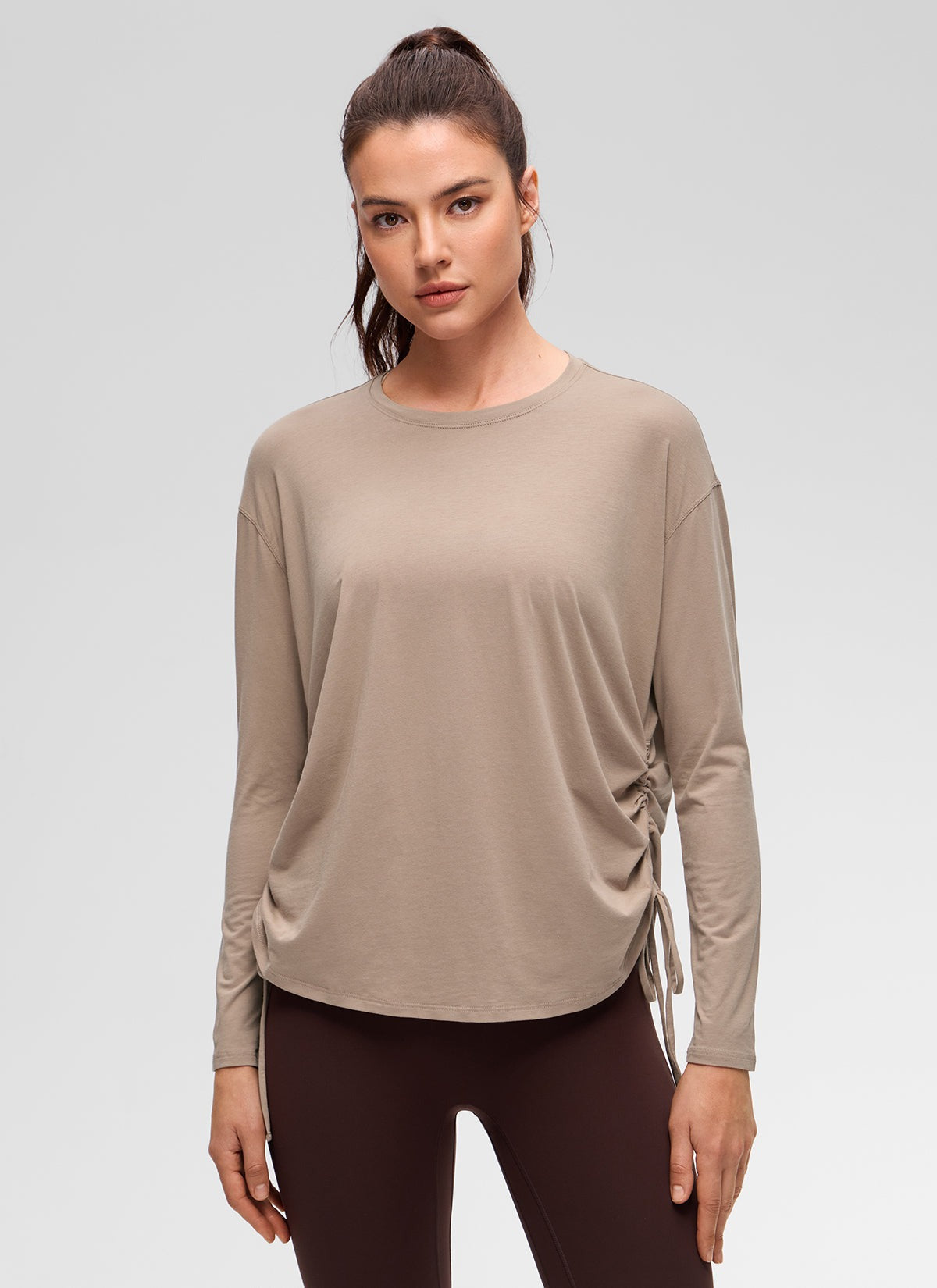 Pima Cotton Hip Length Ruched Long Sleeve