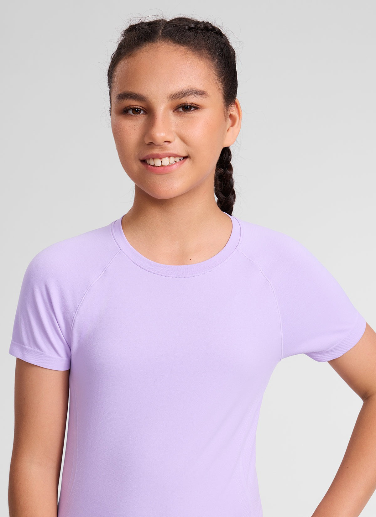 Girls Seamless Hip Length Short Sleeve