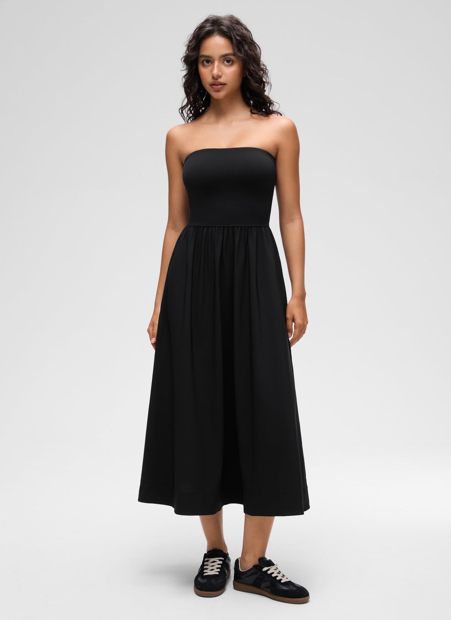 Dual-fabric Strapless Maxi Dress