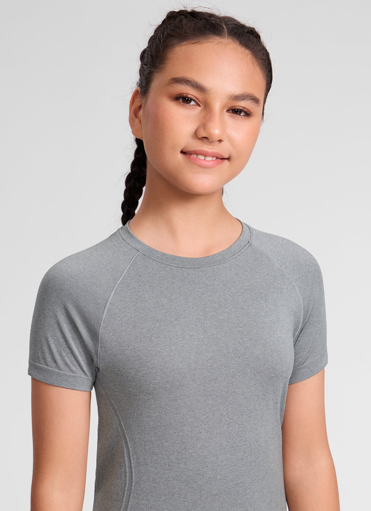 Girls Seamless Hip Length Short Sleeve
