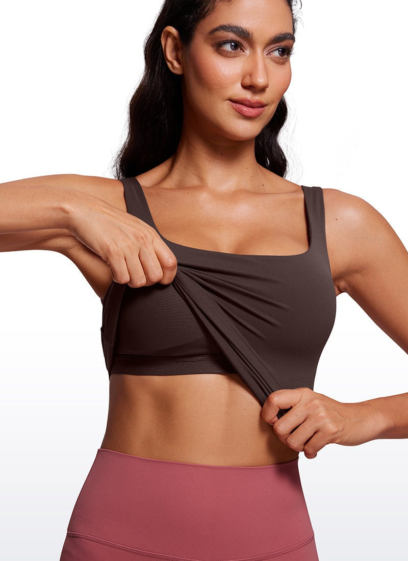 Butterlaxe Waist Length Built-in Bra Tanks U Neck