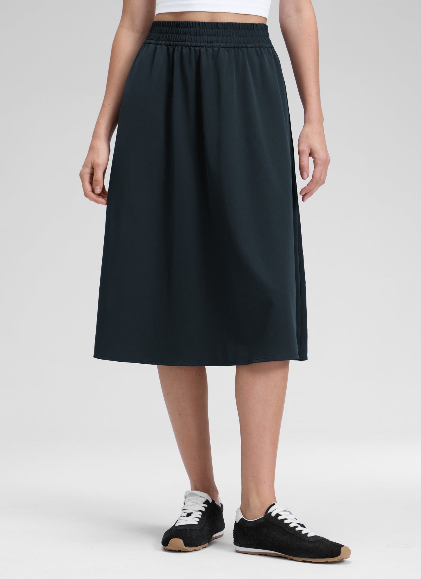 Feathery-Fit Drapey Pockets Midi Skirt