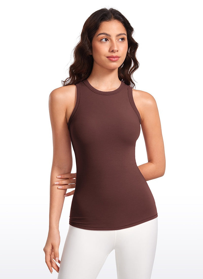 Hip Length High Neck Ribbed Racerback Tank