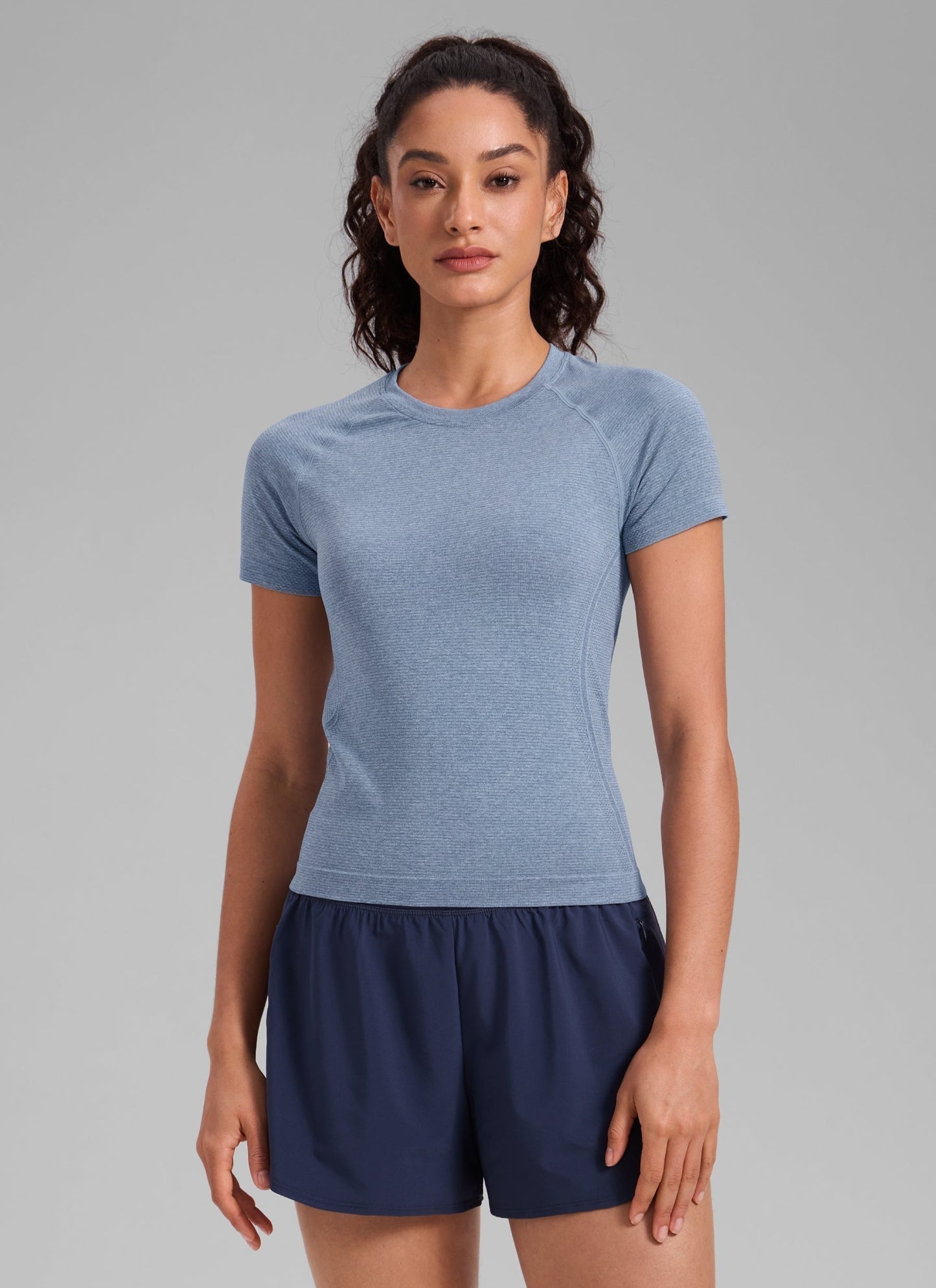 Seamless Waist Length Crewneck Short Sleeve