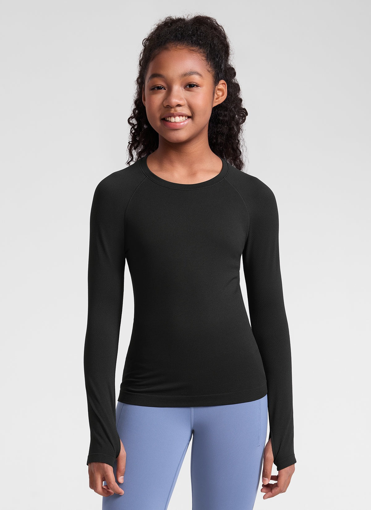 Girls Seamless Hip Length Long Sleeve