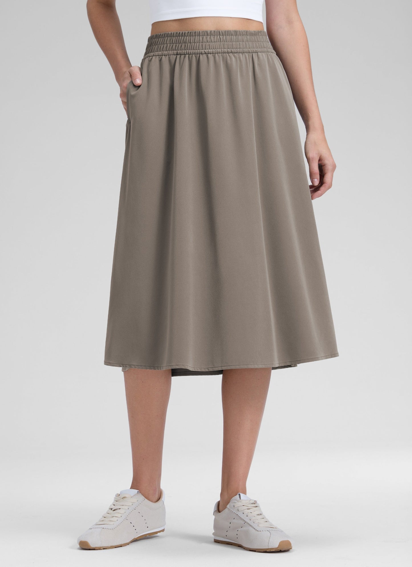 Feathery-Fit Drapey Pockets Midi Skirt