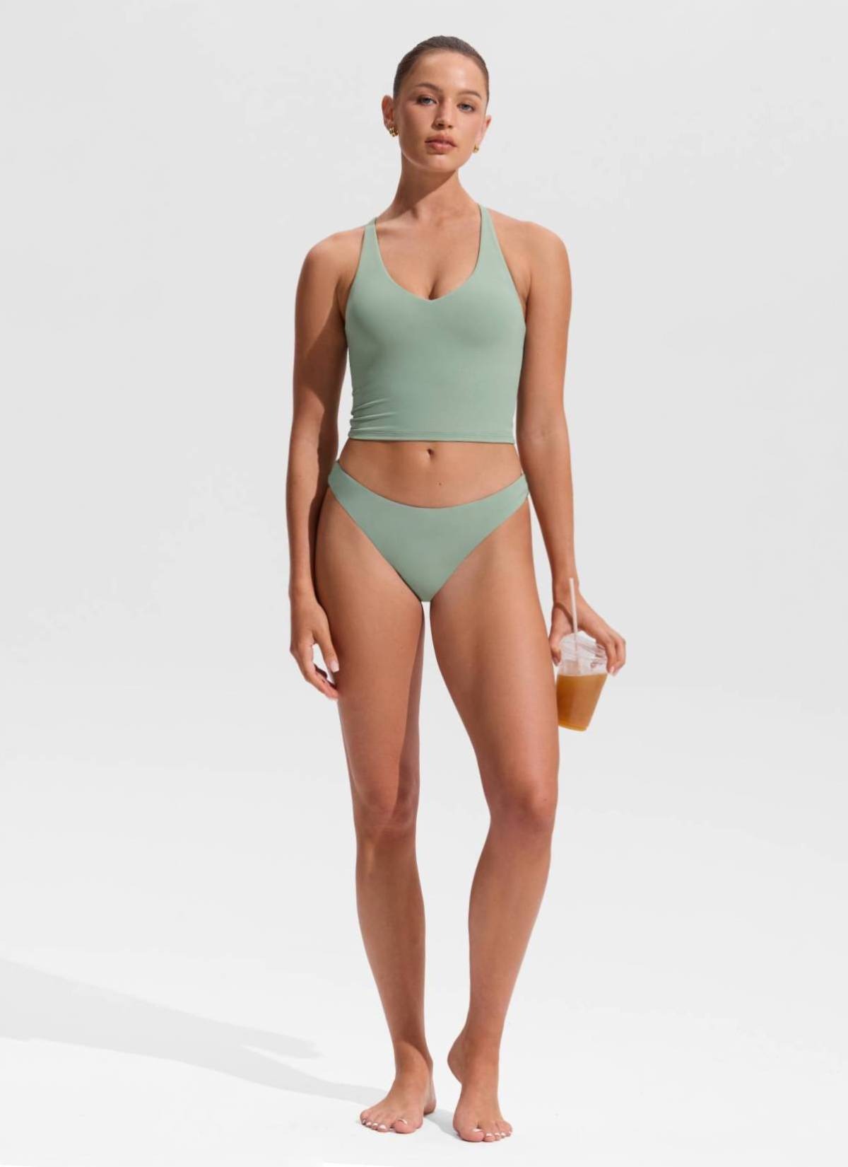 V Neck Criss Cross Back Crop Tankini
