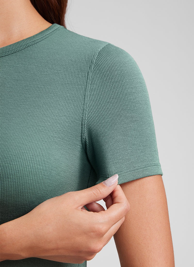 Modal Crew Neck Ribbed Short Sleeve