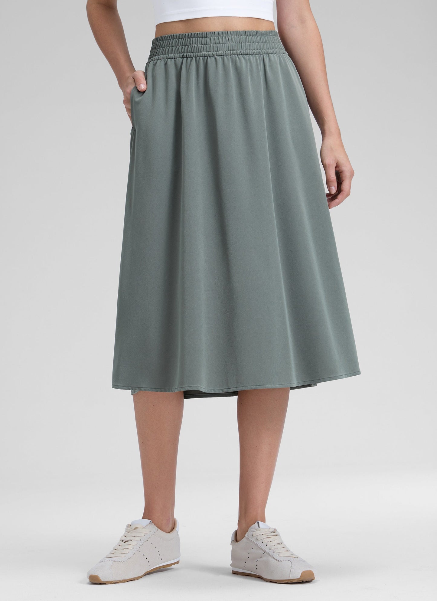 Feathery-Fit Drapey Pockets Midi Skirt
