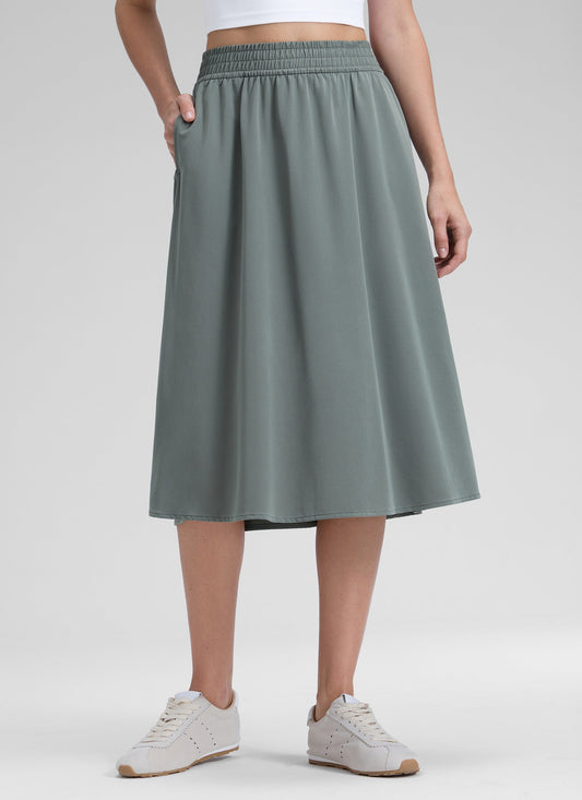 Feathery-Fit Drapey Pockets Midi Skirt