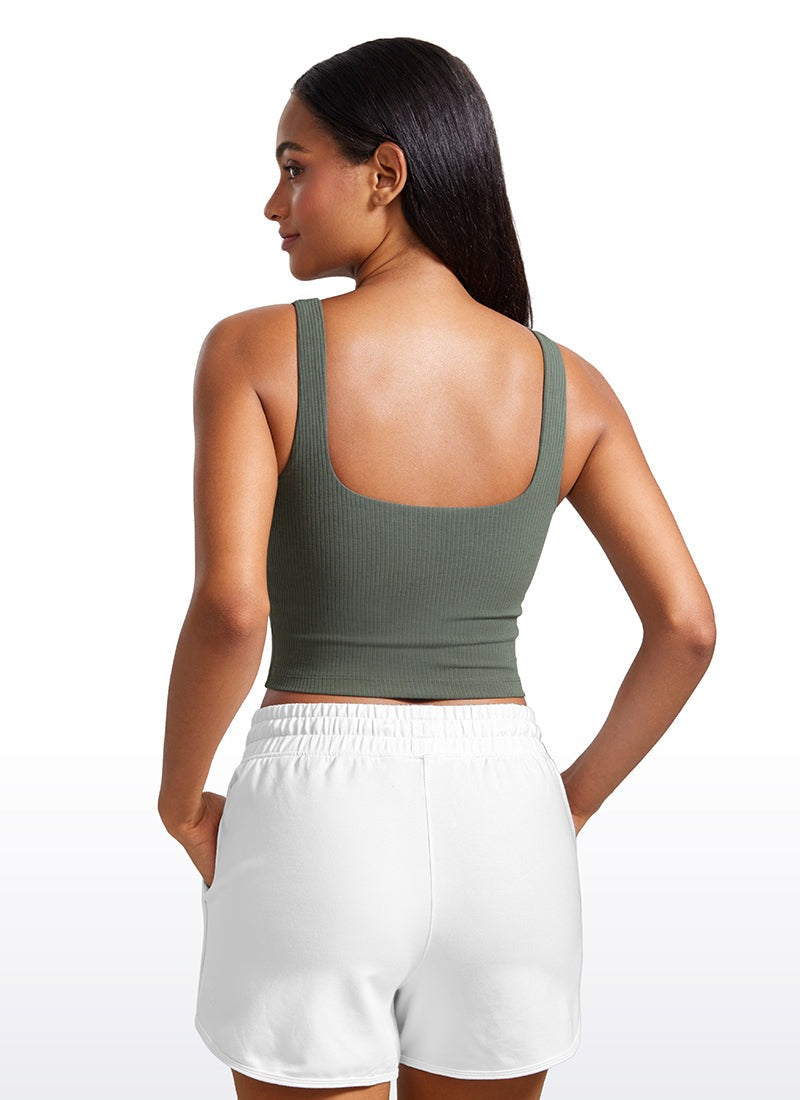 Ribbed Henley Neck Built in Bra Tank