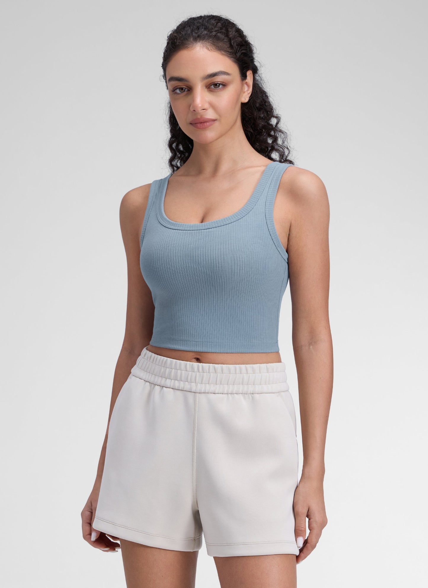 Ribbed U Neck Built in Bra Tank